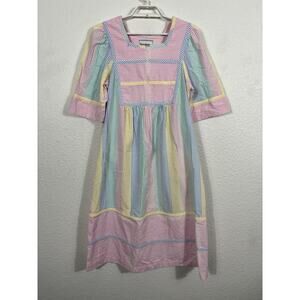 Saybury Sleepwear Nightgown Size S Seersucker Striped Multicolor Cotton Blend‎
